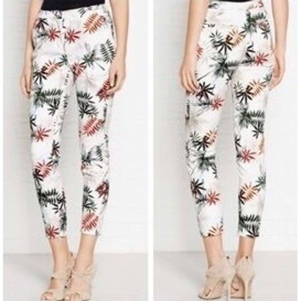 Reiss White Tropical Palm Leaf Print Tapered Ankle Pants Womens Size 6 High Rise
